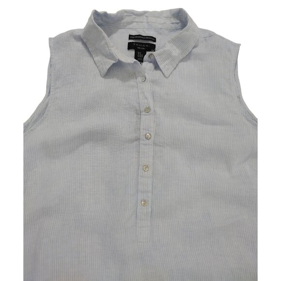 Tahari Women's Sky Blue Stripe, Linen Blouse, Size 3X, European grown linen. - Picture 4 of 7
